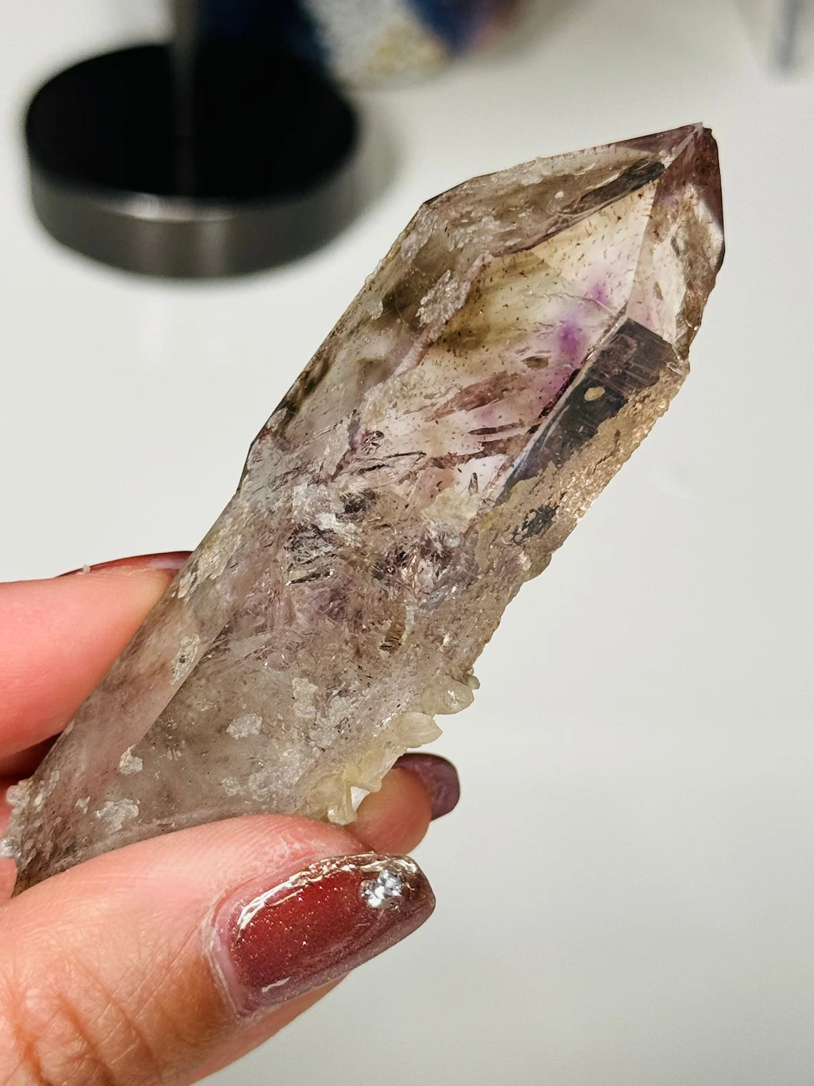 Goboboseb Smoky Phantom Amethyst | Enhydro | Harlequin | UV coated calcite